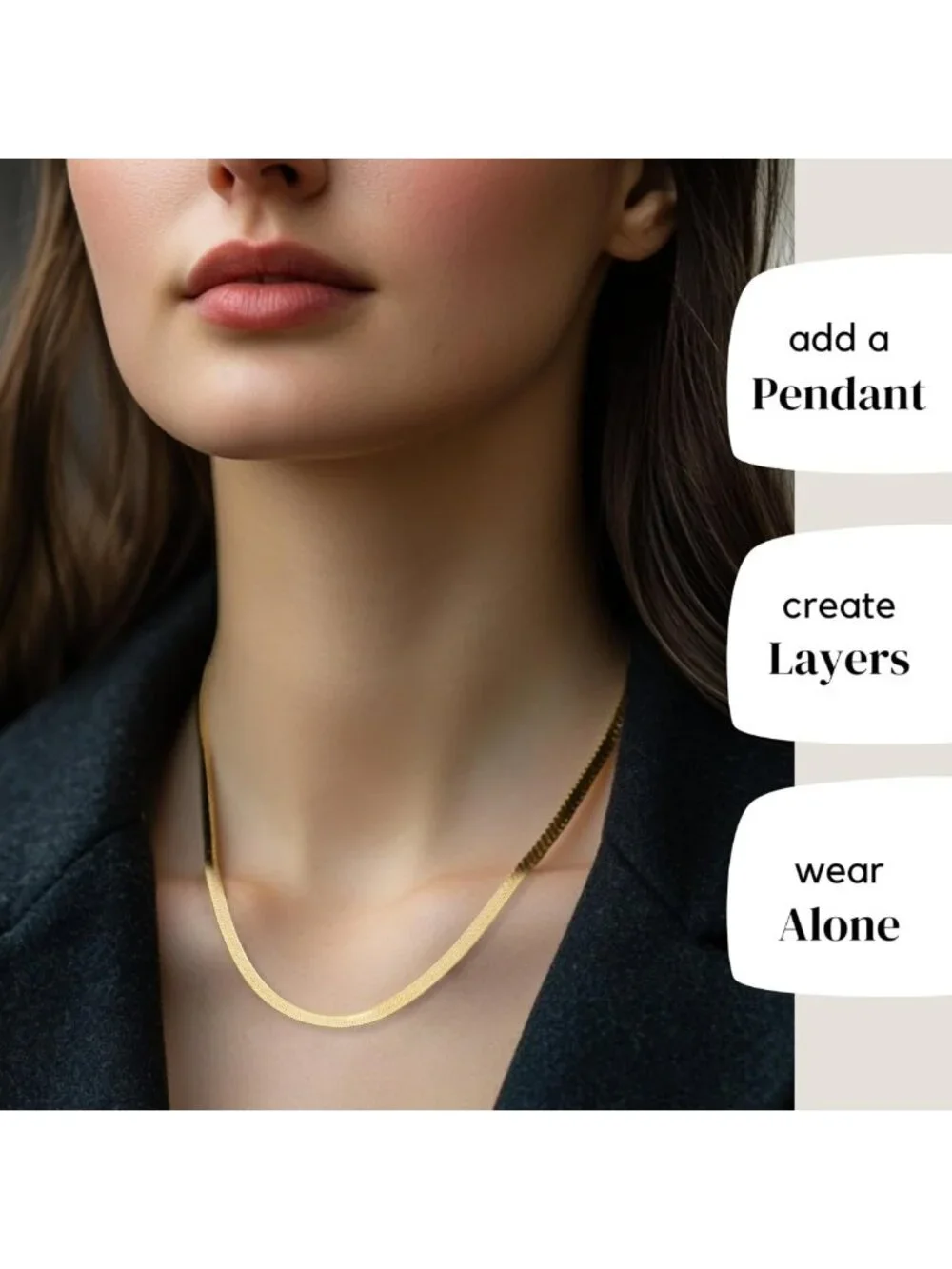 Elegant Gold Herringbone Necklace for Women | 3mm Plated 925 Sterling Silver